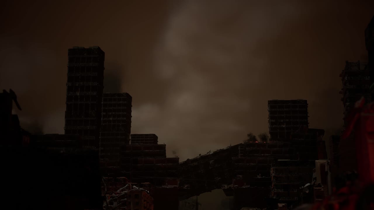 전쟁이 끝난 후의 폐허가 된 도시 개념