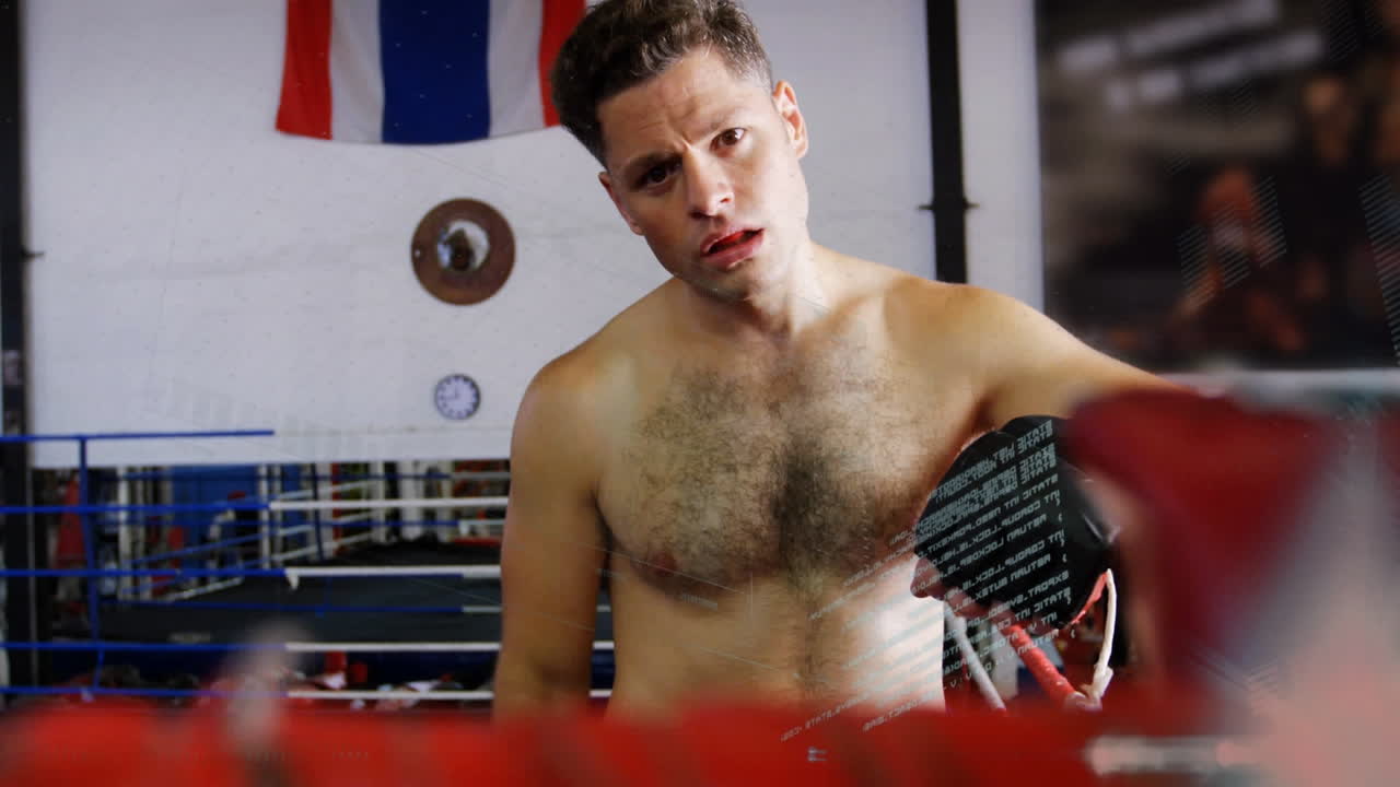 체육관에서 백인 남성에 대한 데이터 처리 애니메이션