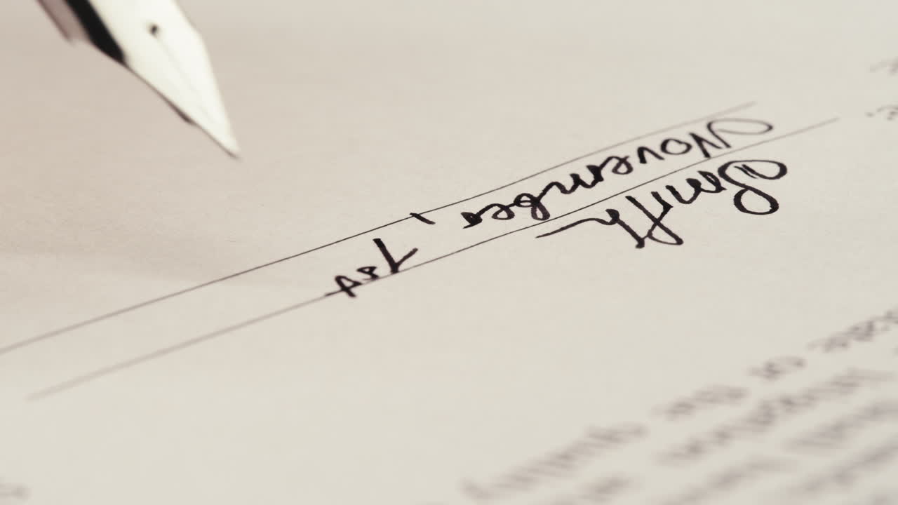 Hand Writing Date with Fountain Pen on Document