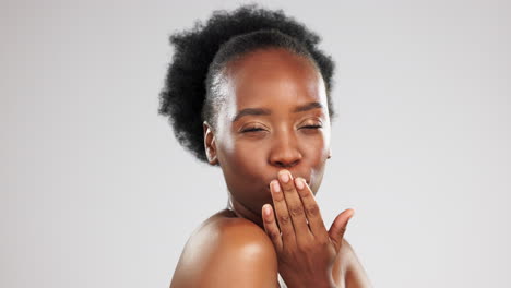 Skincare,-face-and-black-woman-blowing-kiss