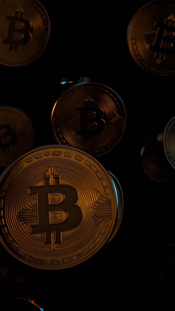 Animação de Bitcoin Dourado Girando em Fundo Escuro Cripto Cinematográfico 4K