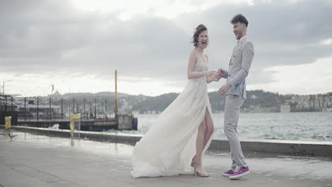 romantic wedding couple portrait at waterfront