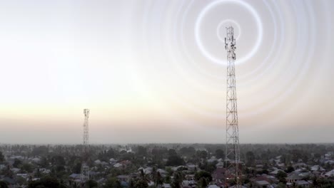 complejo de antenas en una torre de colina animación de ondas