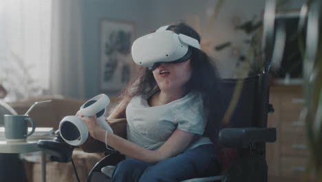 woman in wheelchair experiences virtual reality
