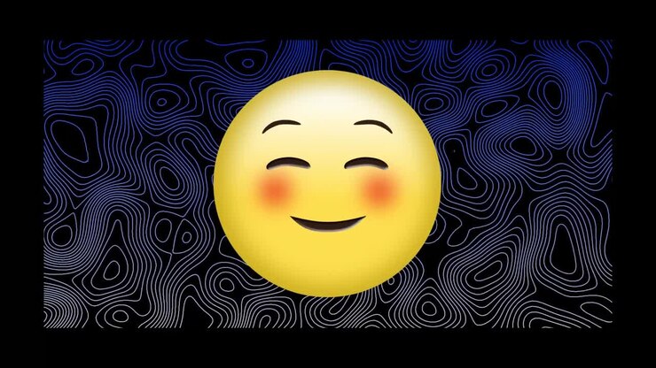 Animazione di icona emoji su sfondo a motivi.