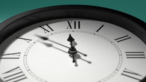 latin clock face on cyan blue aquamarine celadon sea-green wall in time lapse