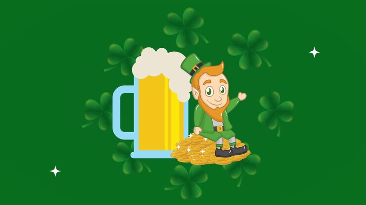 st patricks day animated card with elf and beer