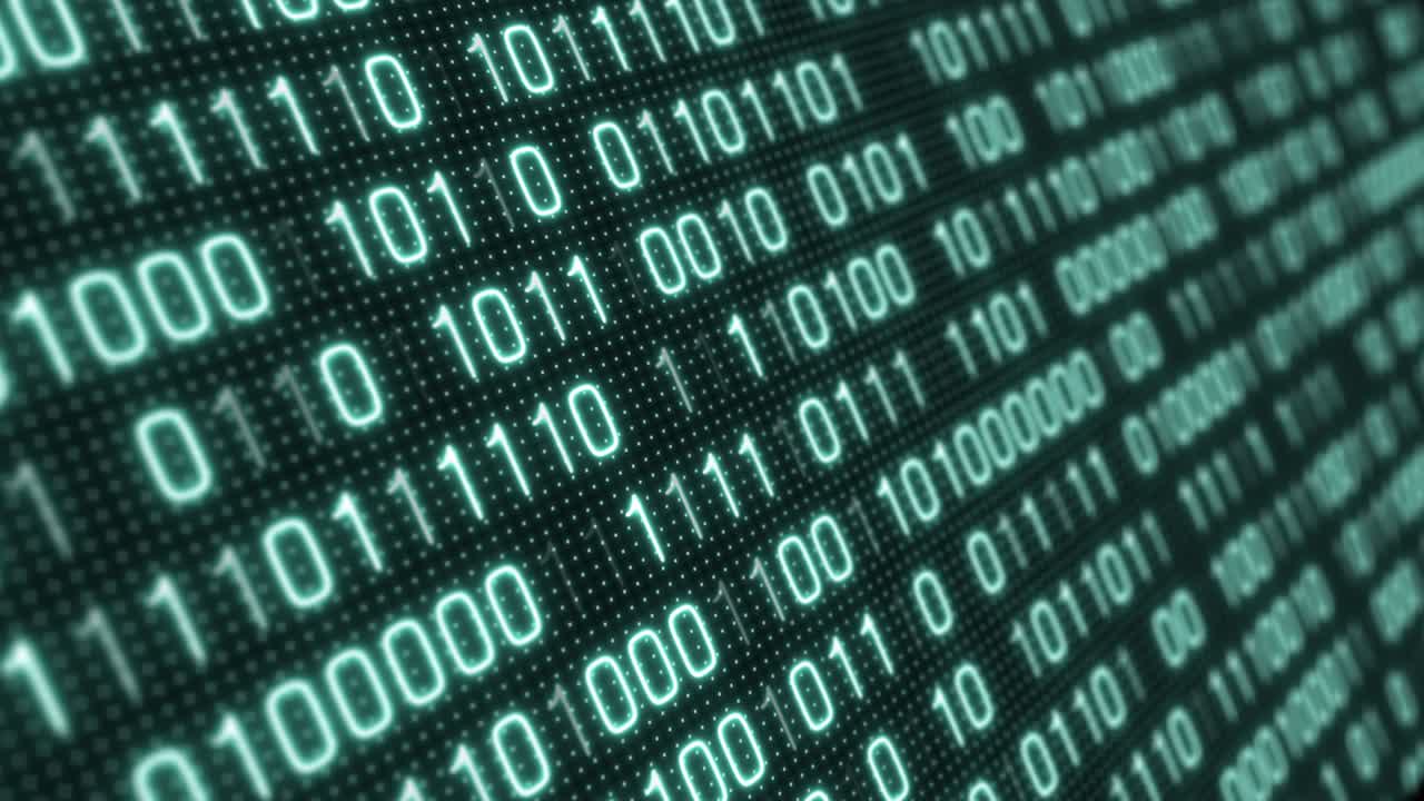 pantalla de color verde con código de datos digitales de primer plano.