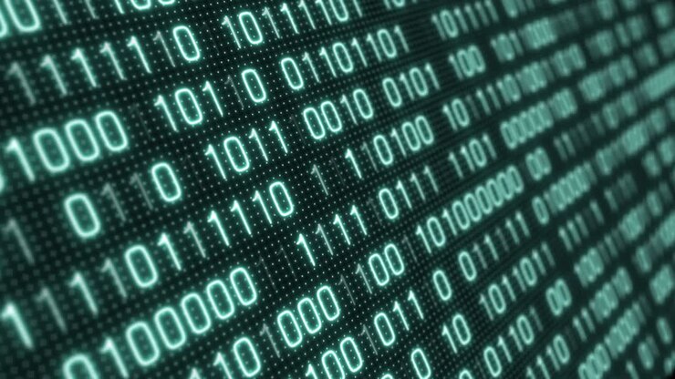 Close-up digital data code green color screen.