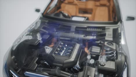 engine and other parts visible in car