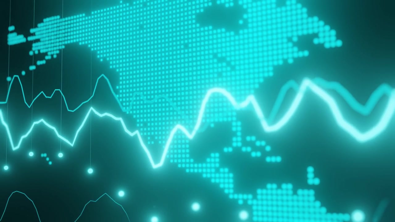 Abstract north america map blue glow Global Business and Financial Data Visualization with World Map and Line Graphs, Black background
