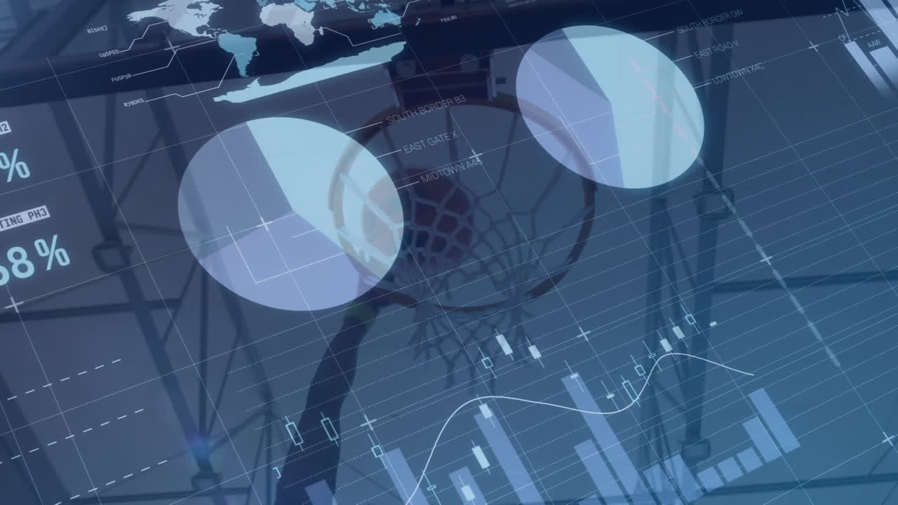 Animation of financial data processing over basketball players