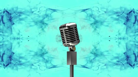 Microphone-against-clouds-of-smoke-moving-on-green-background