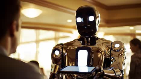 a fascinating encounter between human and futuristic robot: exploring the interactions and innovations of advanced robotics in modern society