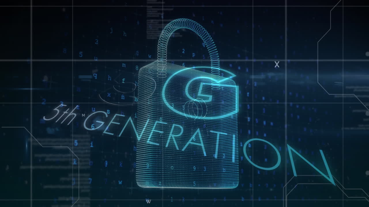 animación del candado de seguridad y procesamiento de datos sobre el fondo de la marina