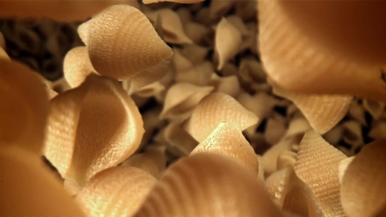 Conchiglie di pasta secca che cadono al rallentatore