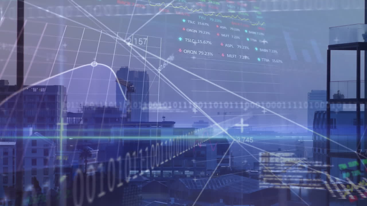 높은 건물에 대한 통계 및 증권 시장 데이터 처리의 애니메이션