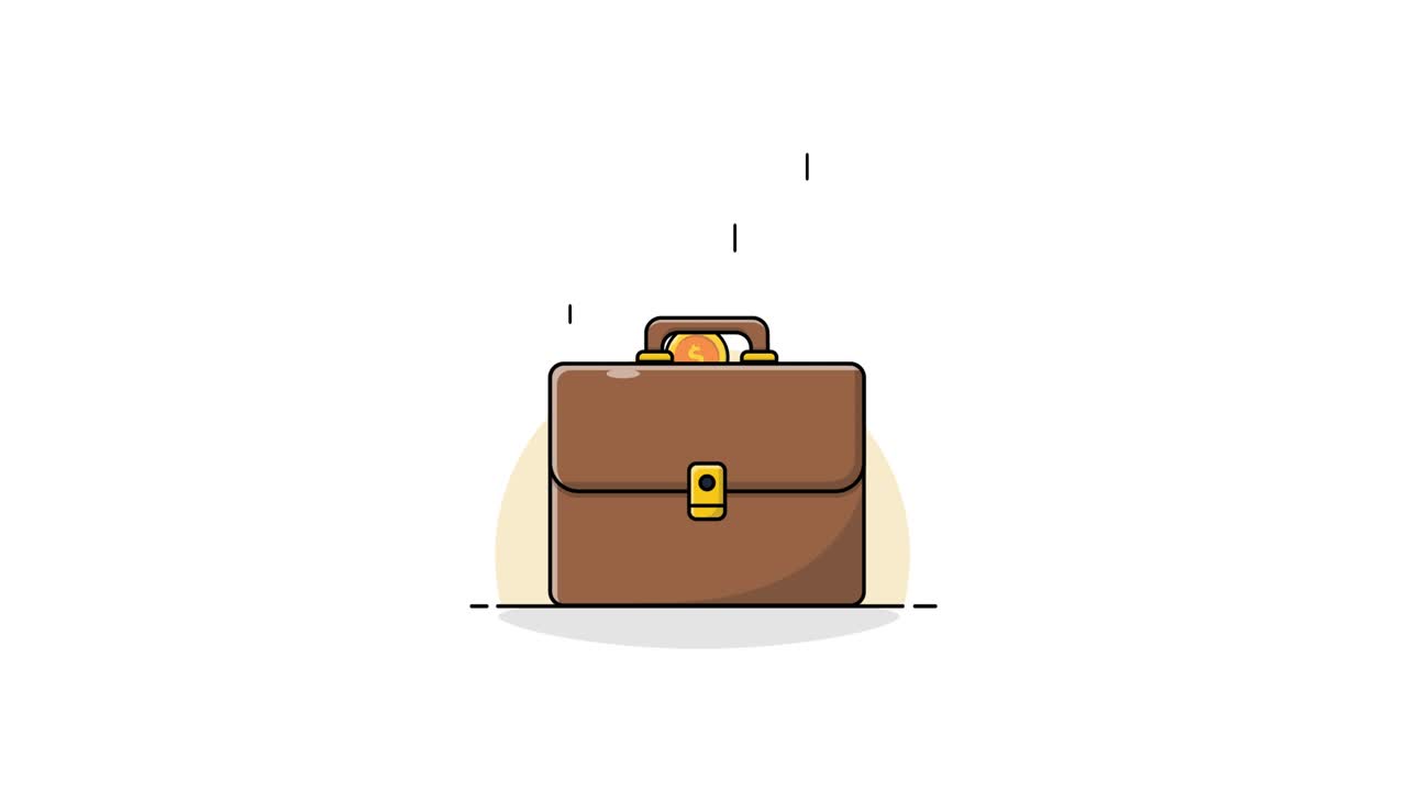 Animated Briefcase Collecting Falling Dollar Coins