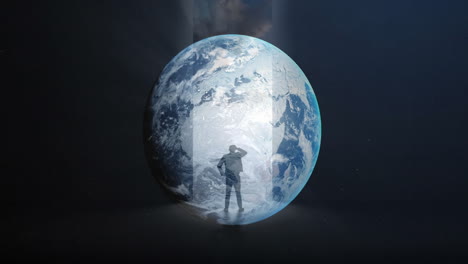 animation of man''s silhouette over globe