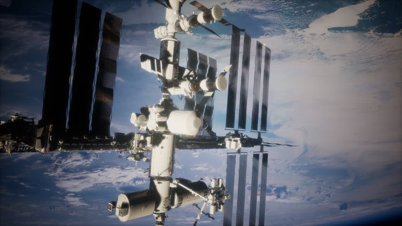 una vista de la tierra y una nave espacial. iss está orbitando la tierra