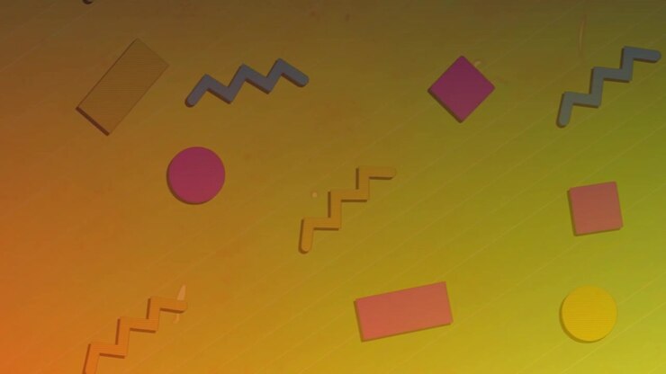 Animation of colorful circles, squares, zigzag and rectangles shapes over gradient background