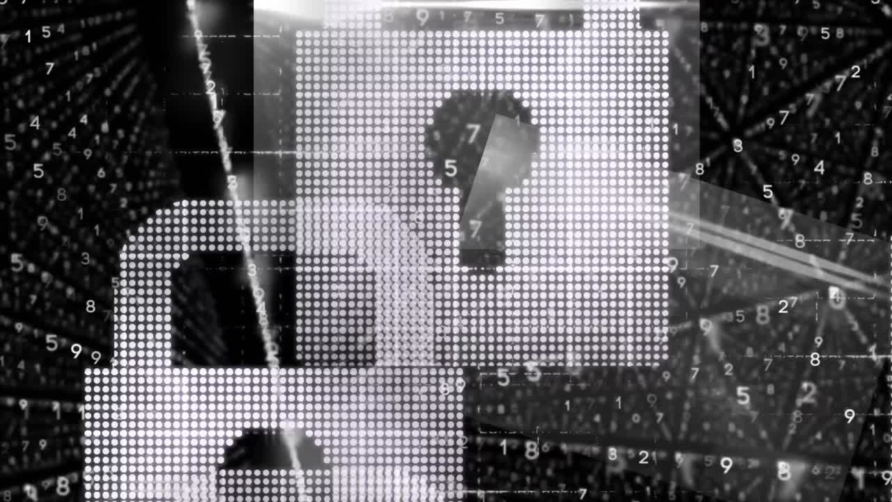 animación de la red de conexiones con iconos de seguridad de candado a través de codificación binaria