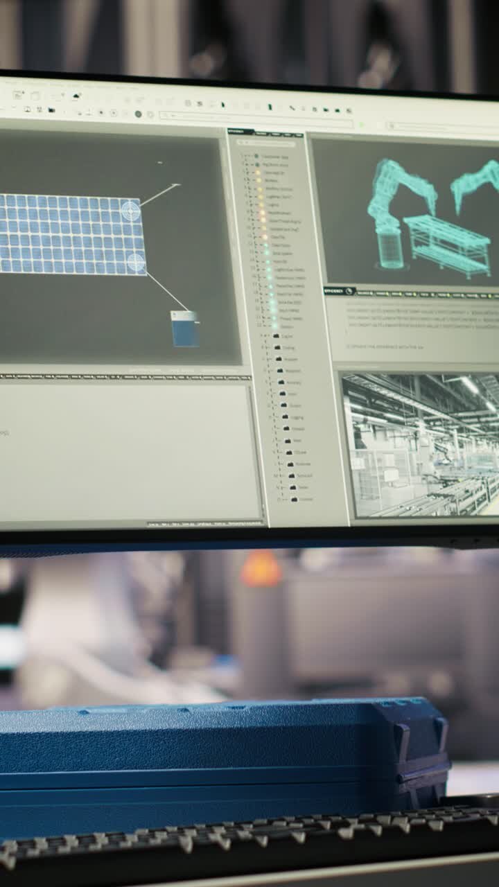 Vertical video Display in industry 4.0 solar panels plant tracking energy production