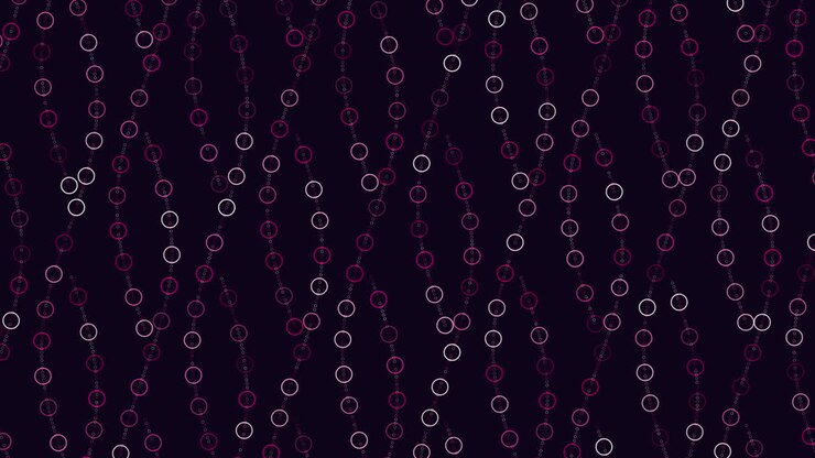 Repeat futuristic waves pattern with rainbow rings and glitters on black gradient