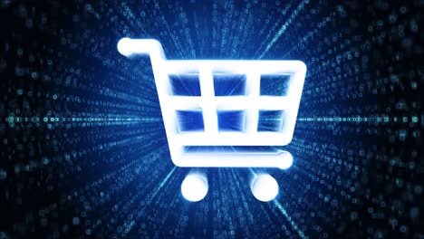 Shopping cart icon digital cyber space loop technology tunnel animation online shopping global