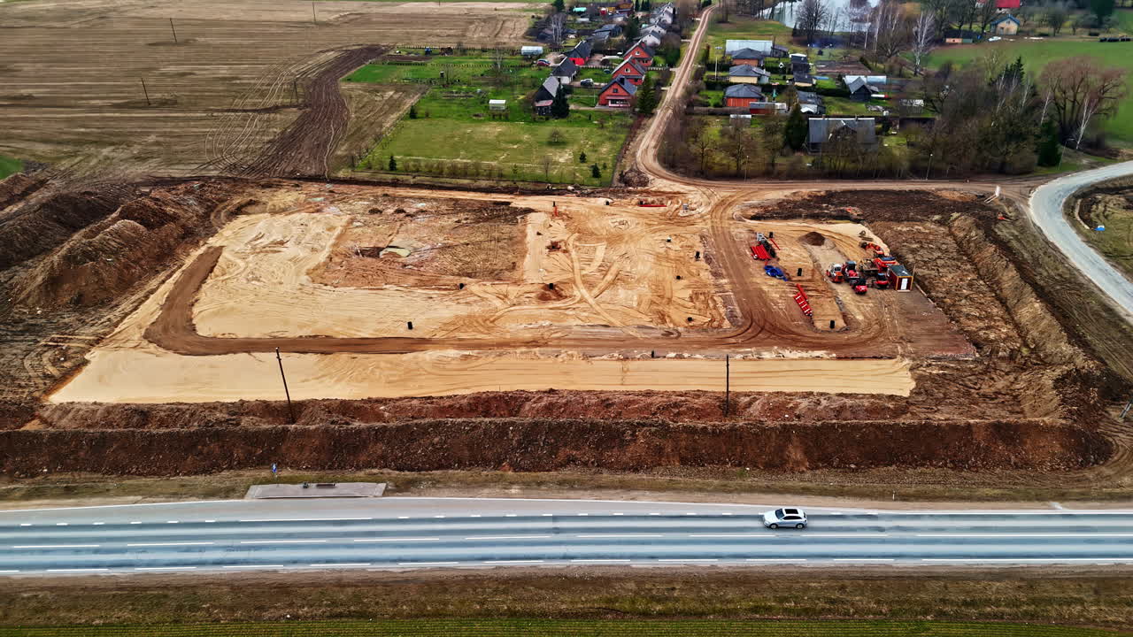 Aerial view of the preparation of land to start a construction project