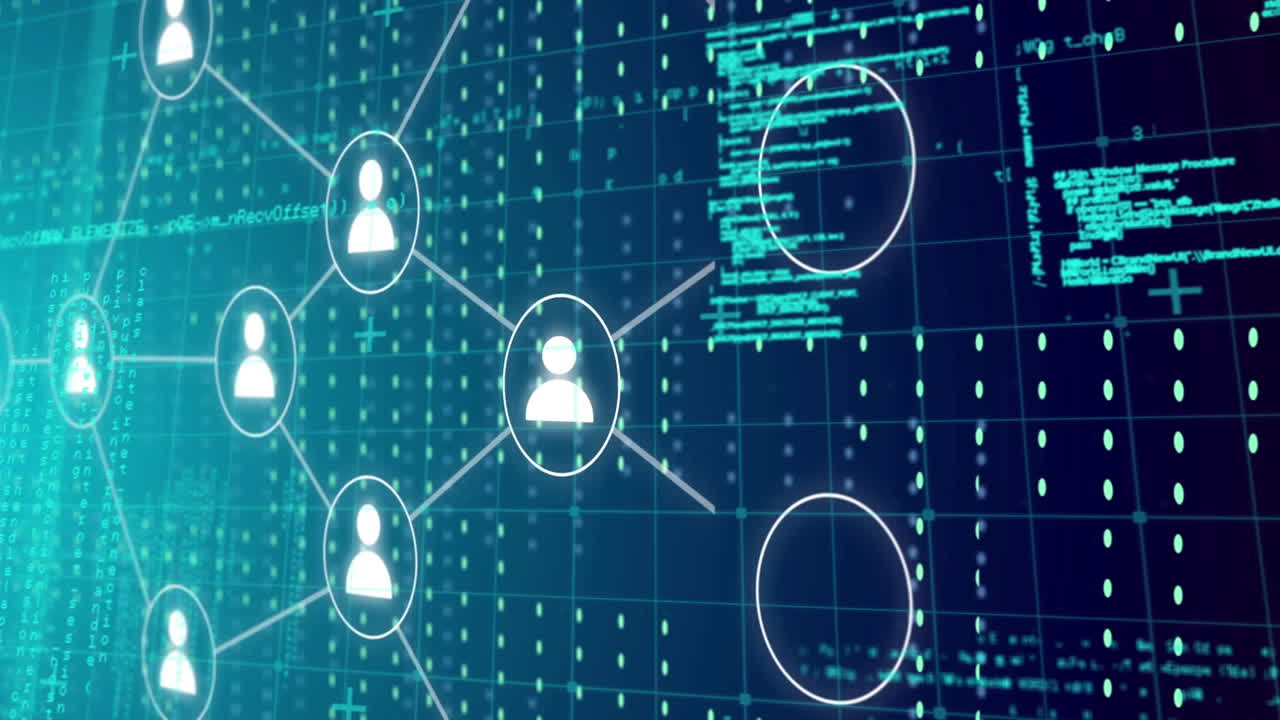 Animation of digital icon and data processing over green background