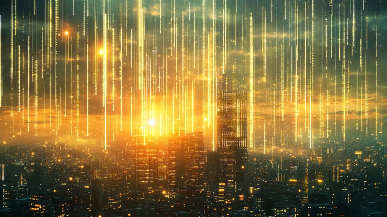 하늘에 많은 불빛이 있는 밤의 도시 풍경