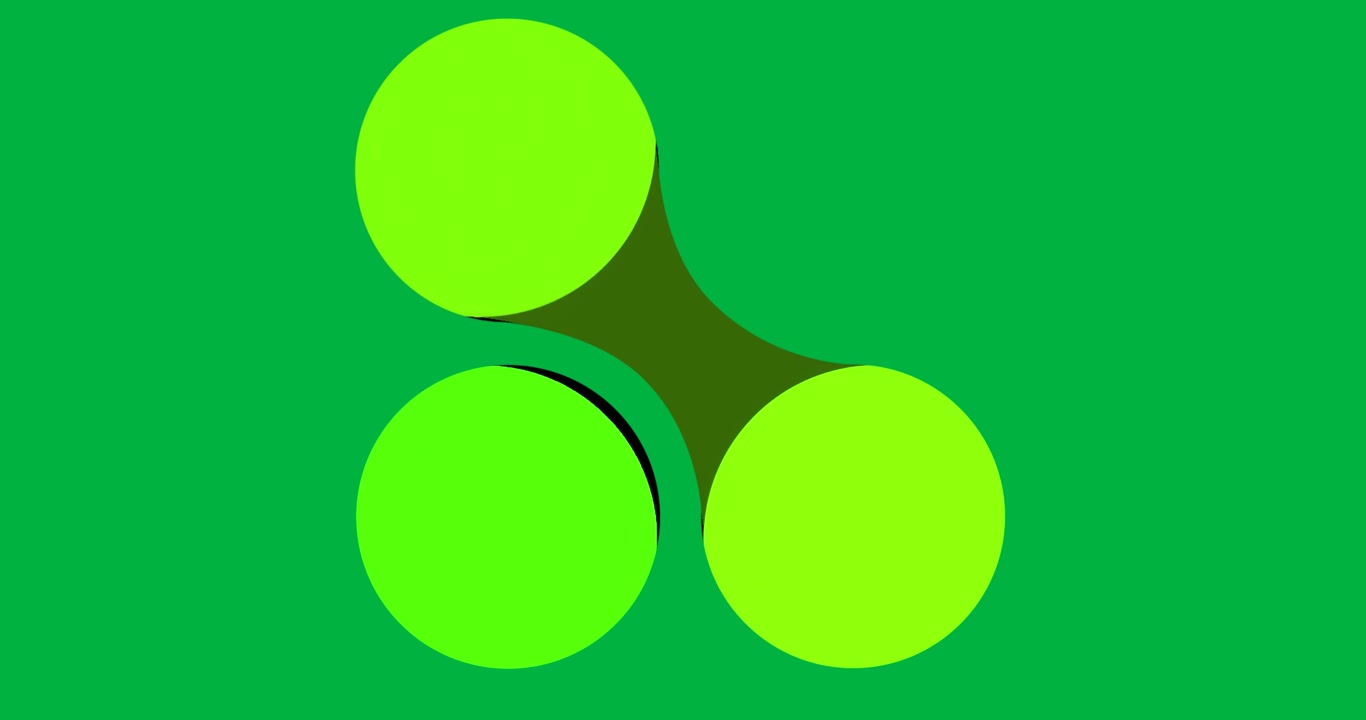 Cerchio verde che inizia a crescere su uno sfondo trasparente, poi forma un trio di goccioline e infine si dissolve.
