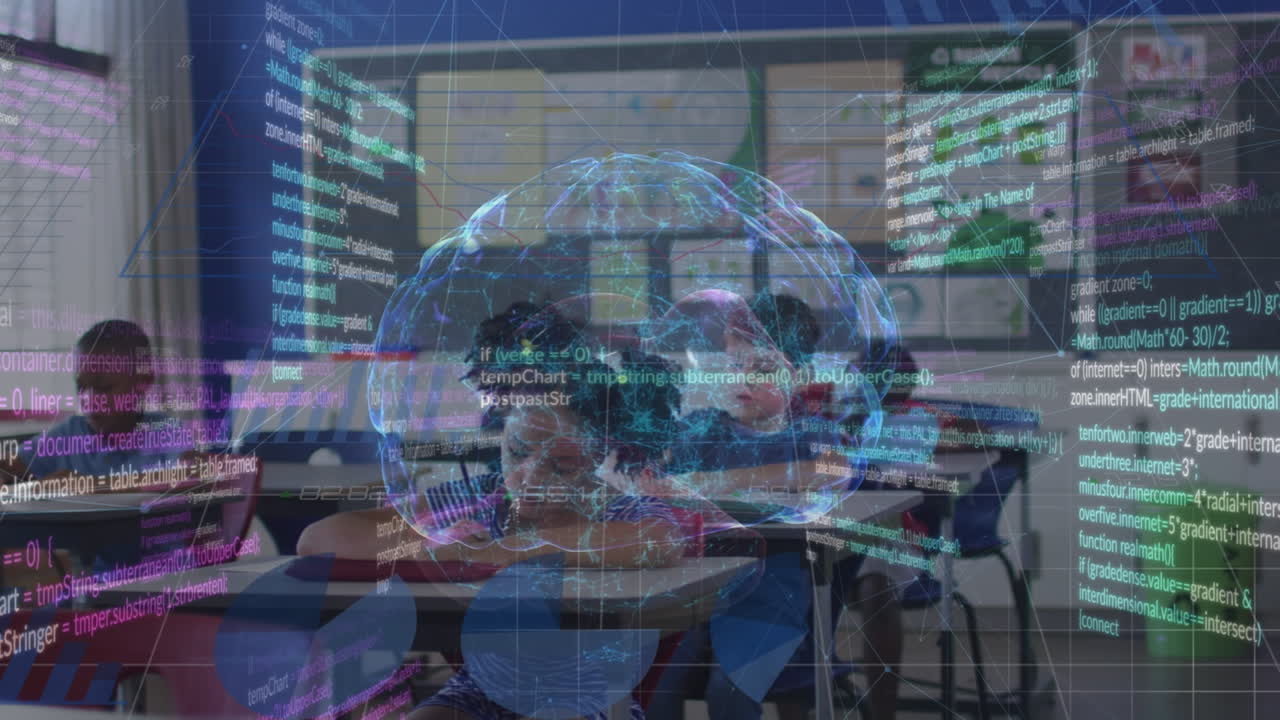 다양한 학교 학생들의 학습에 대한 데이터 처리의 애니메이션