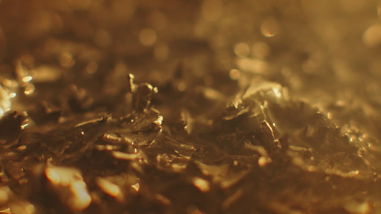 Golden color metal fillings close-up