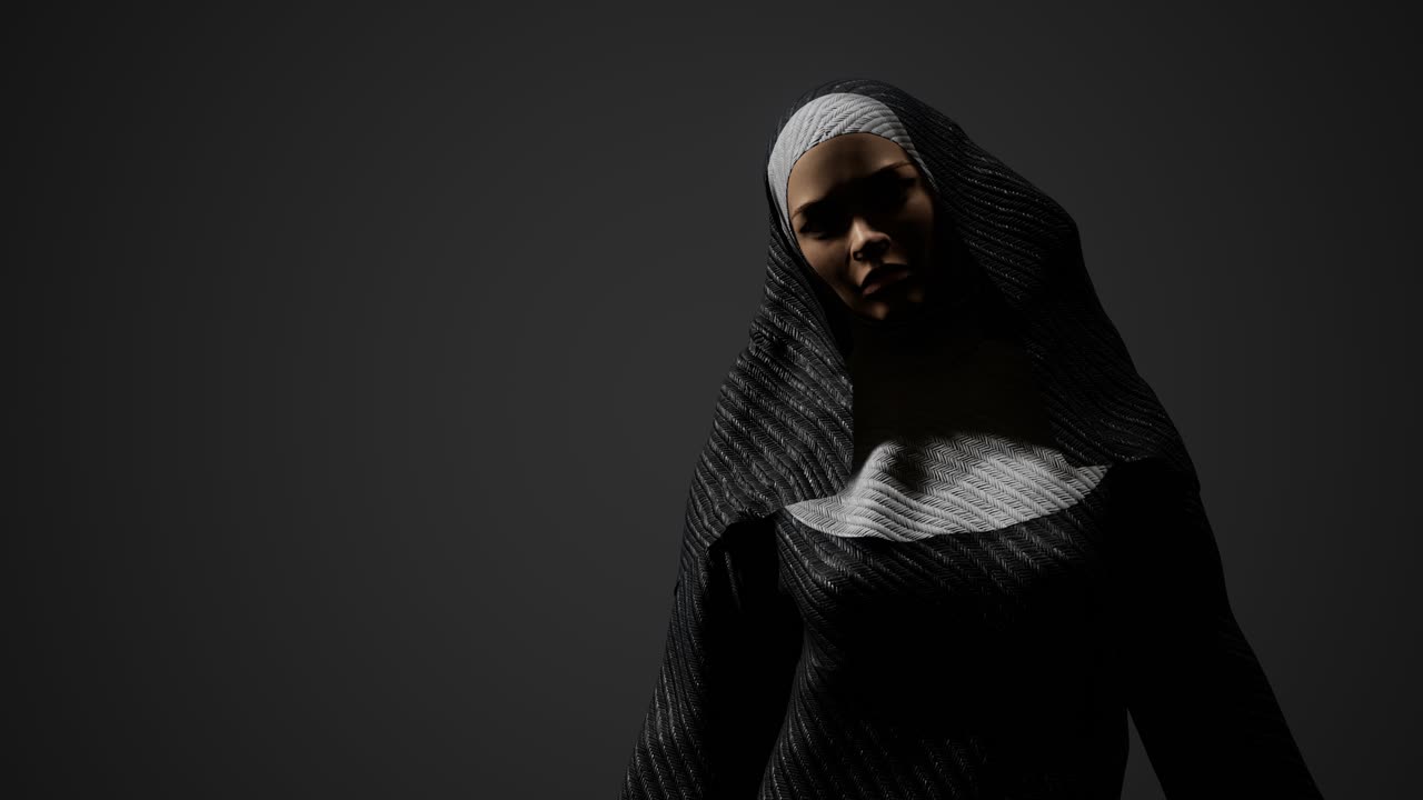 молодая монахиня в темноте