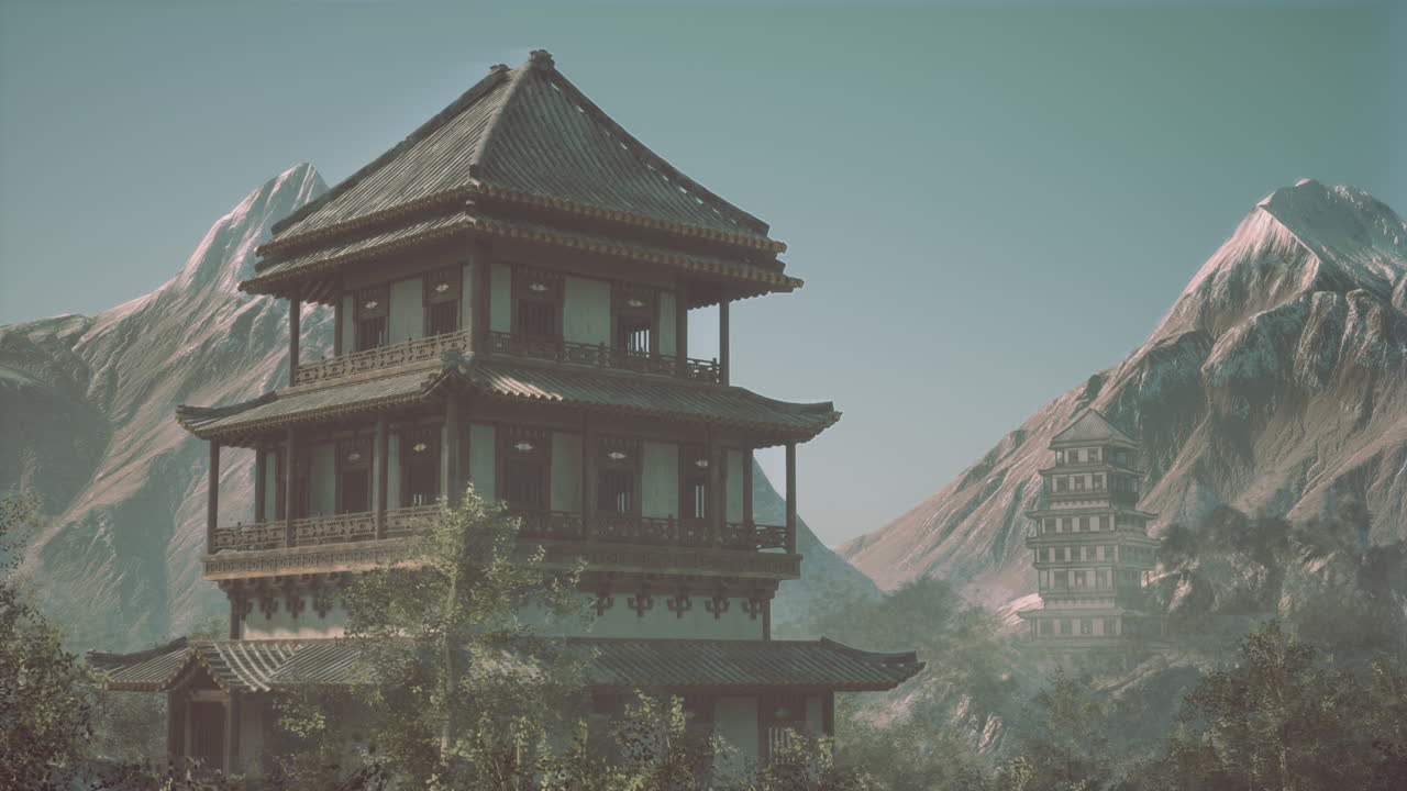 산에 있는 고대 중국 사원