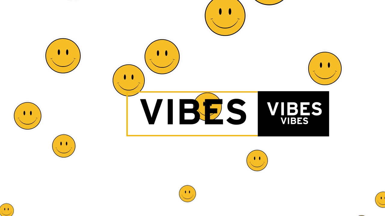Animazione di testo 'Vibes' su emoji di sorriso che cade