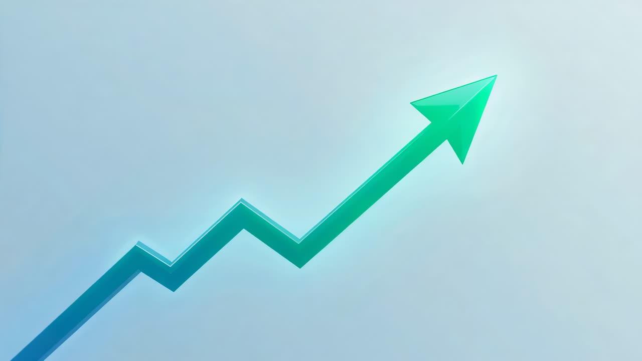 Starting animation showing zigzag arrow rising across center gradient, bright head showing growth