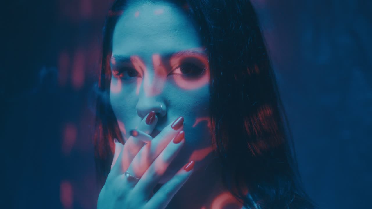 Woman in Neon Light with "NO" Shadow