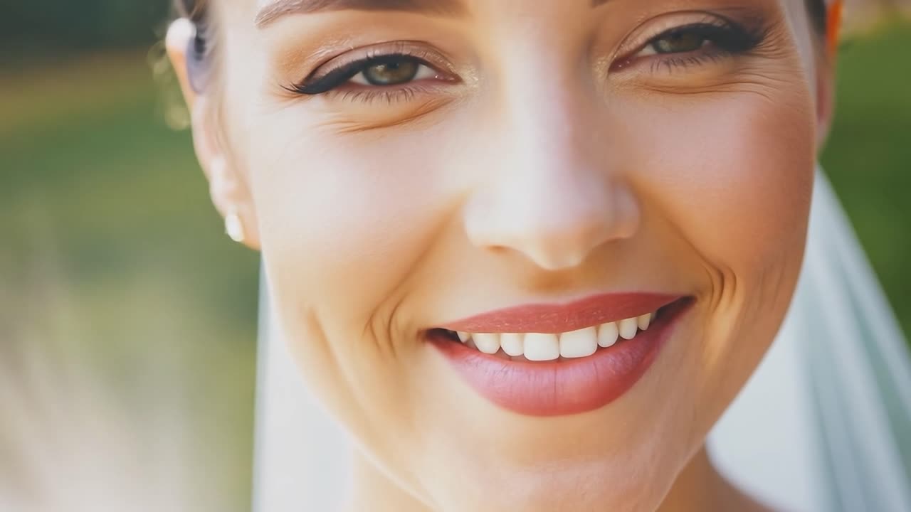hermosa novia sonriendo en su velo de bodas