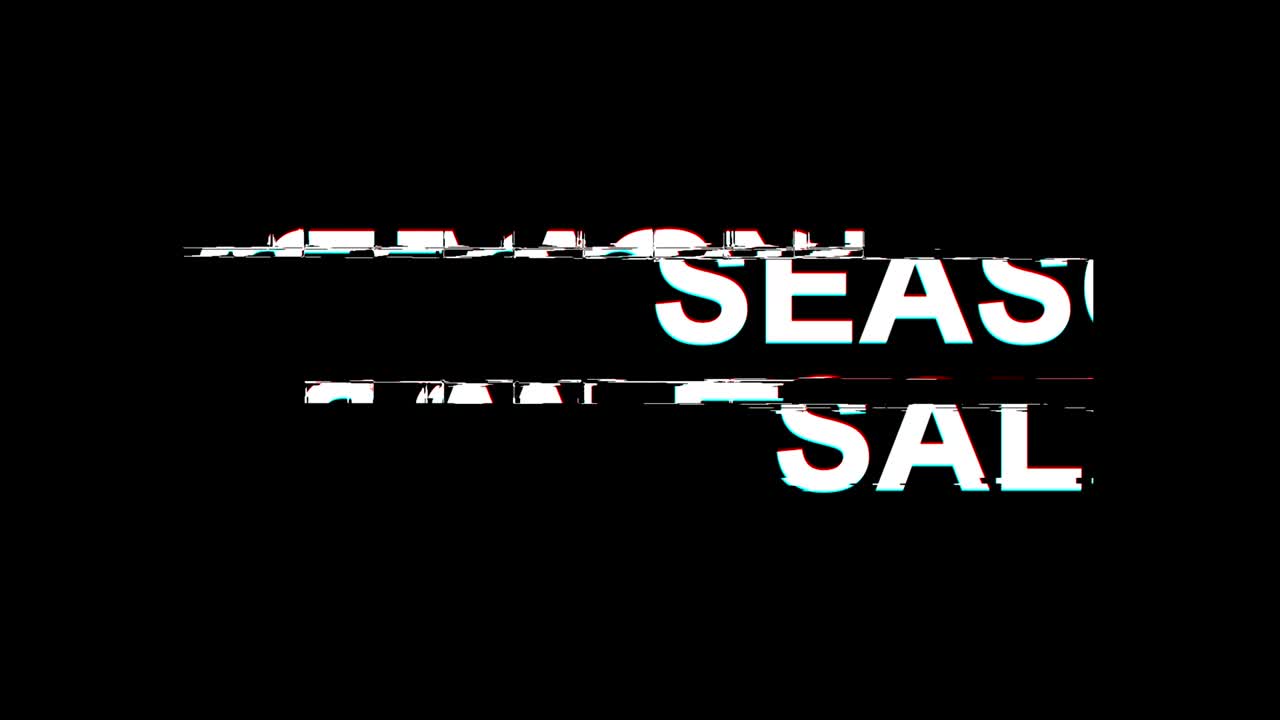 시즌 판매: 글리치 효과 텍스트 디지털 tv 왜곡 4k 루프 애니메이션