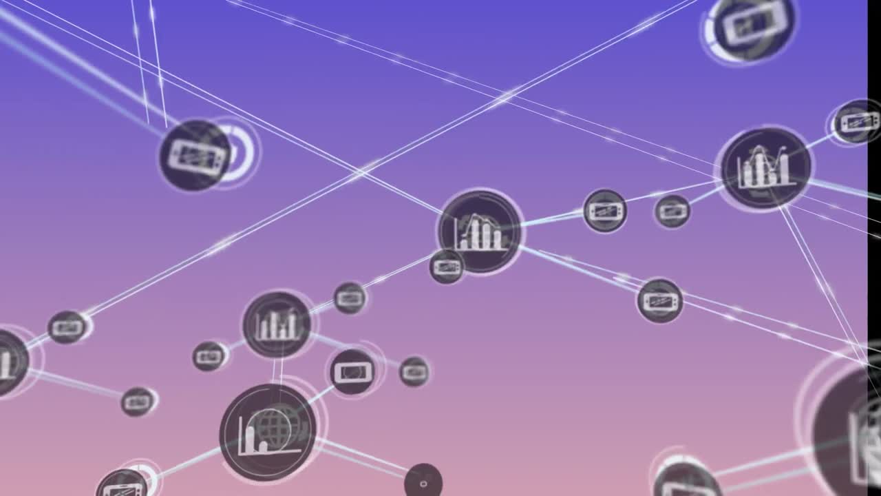 animación de la red de conexiones con iconos sobre fondo azul