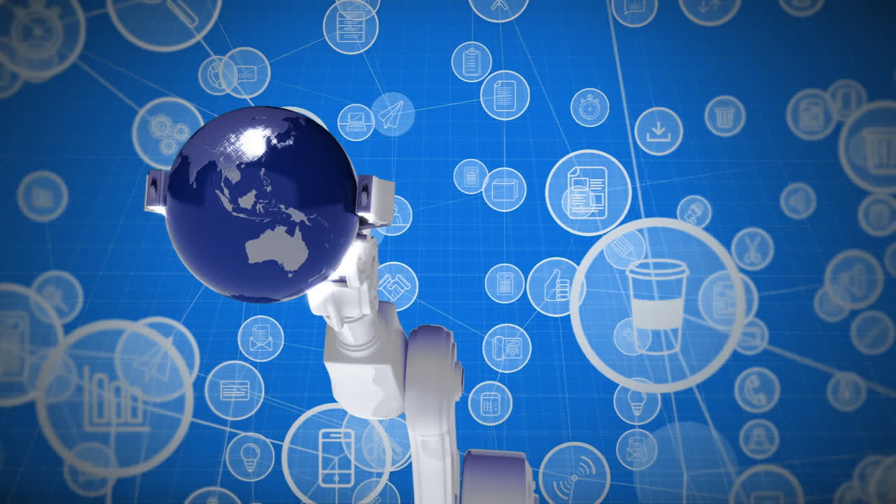 el brazo del robot recogiendo un globo