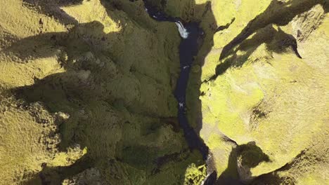 an-aerial-shot-of-a-gorge-from-above-in-iceland