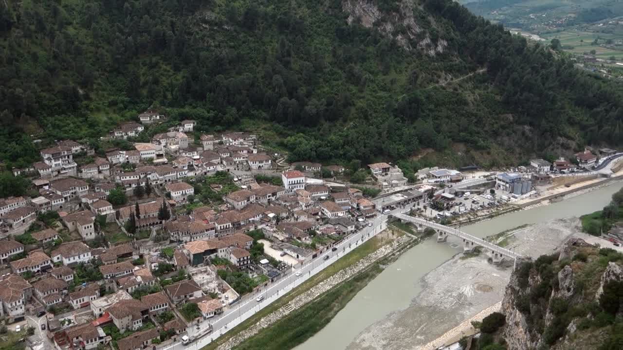 aerial panoramic view of Berat city in Albania. a Unesco World Heritage Site