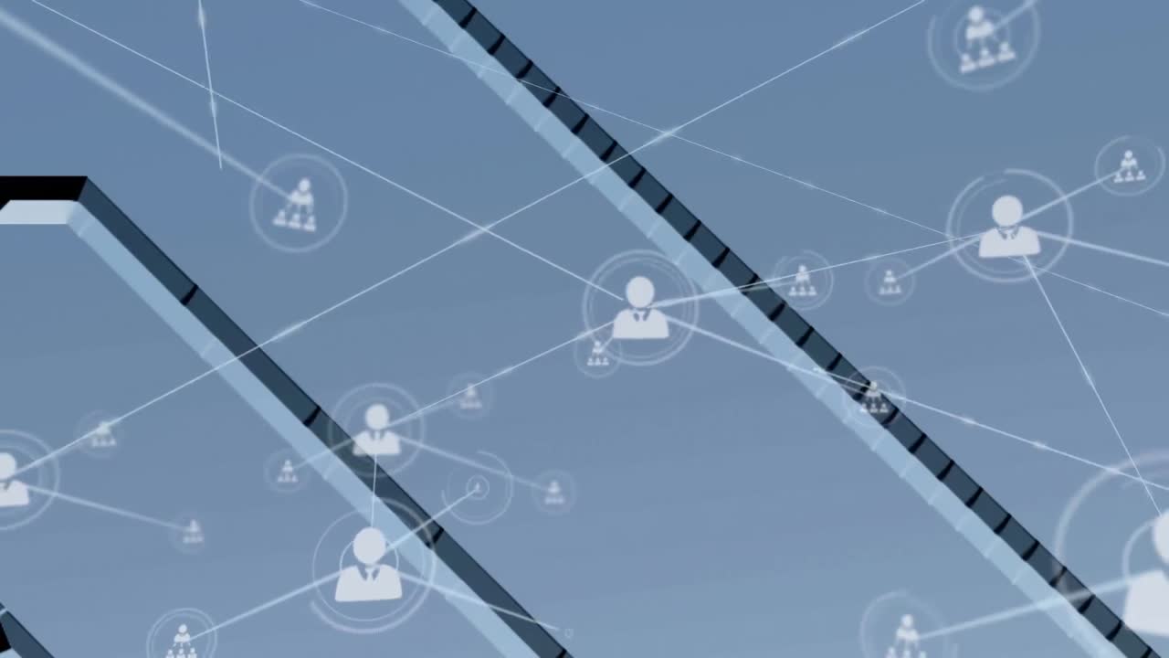 animación de redes de conexiones con iconos sobre fondo blanco