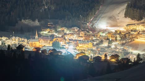 San-Vigilio-di-Marebbe,-a-small-town-in-South-Tyrol,-Italy-at-night