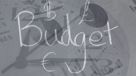 animation of the word budget over stock market display in the background