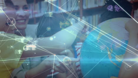 red de conexiones sobre maestras que enseñan geografía a los estudiantes en la escuela primaria